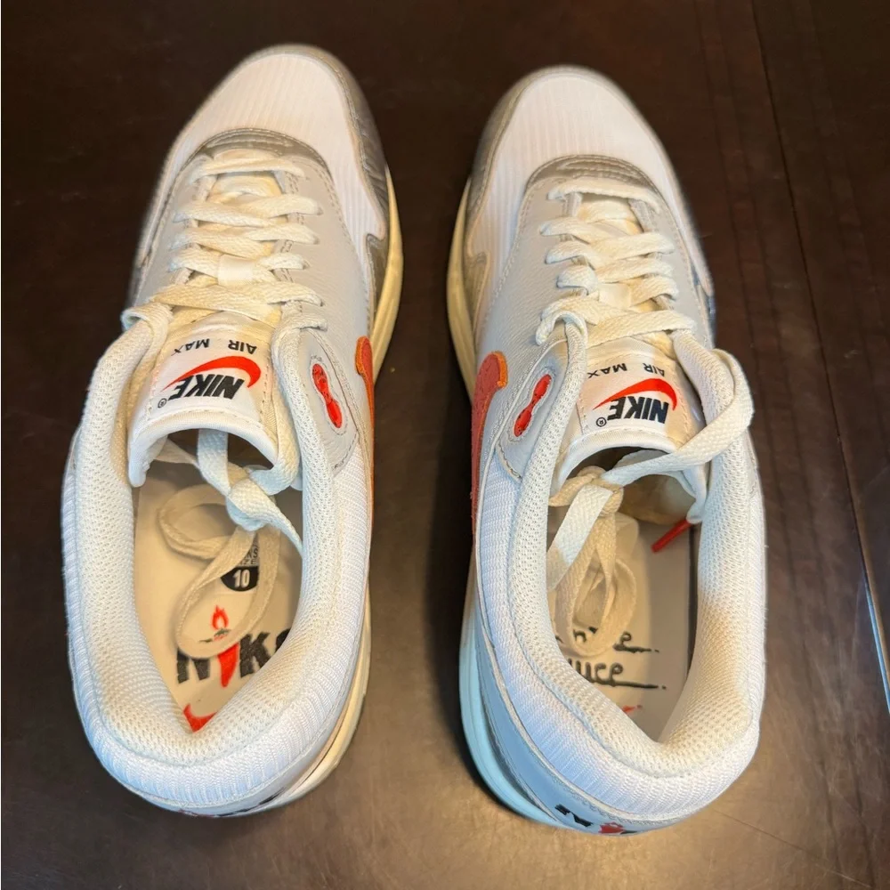 New Nike Air Max 1 Premium White Silver Sneaker Shoes Size US 10 - Picture 13 of 14